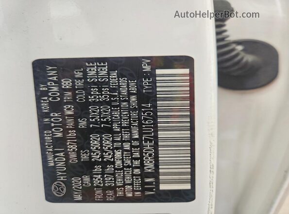 KM8R5DHE7LU167514 2020 HYUNDAI PALISADE White Widok komory silnika