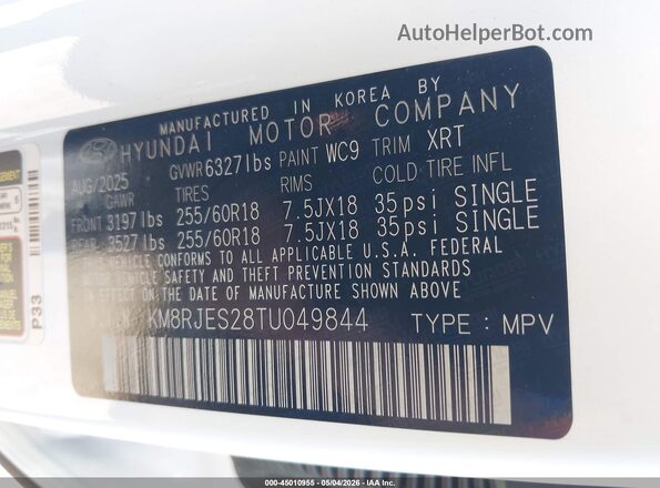 KM8RJES28TU049844 2026 HYUNDAI PALISADE Белый Вид подкапотного пространства