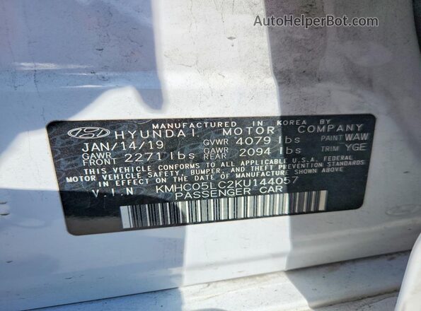 KMHC05LC2KU144057 2019 HYUNDAI IONIQ Белый Вид подкапотного пространства