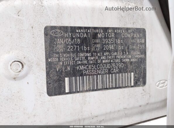 KMHC65LC0JU076290 2018 HYUNDAI IONIQ HYBRID Белый Вид подкапотного пространства