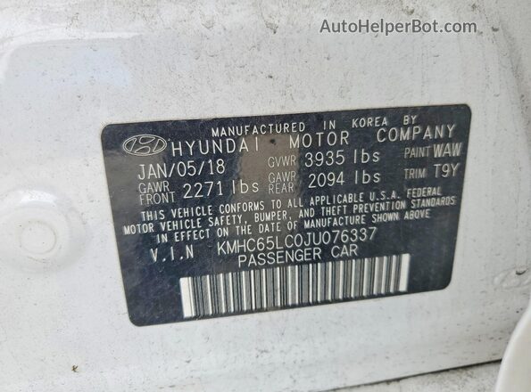 KMHC65LC0JU076337 2018 HYUNDAI IONIQ White Շարժիչի բաժամունքի տեսք