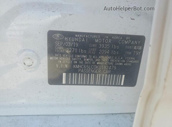 KMHC65LC0KU182479 2019 HYUNDAI IONIQ White Widok komory silnika