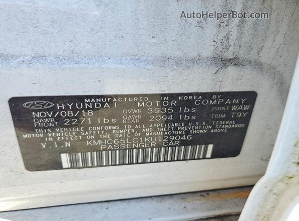 KMHC65LC1KU129046 2019 HYUNDAI IONIQ White Вид підкапотного простору