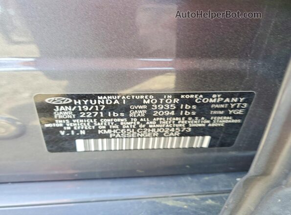 KMHC65LC2HU024573 2017 HYUNDAI IONIQ Угольный Вид наклейки с VIN-кодом