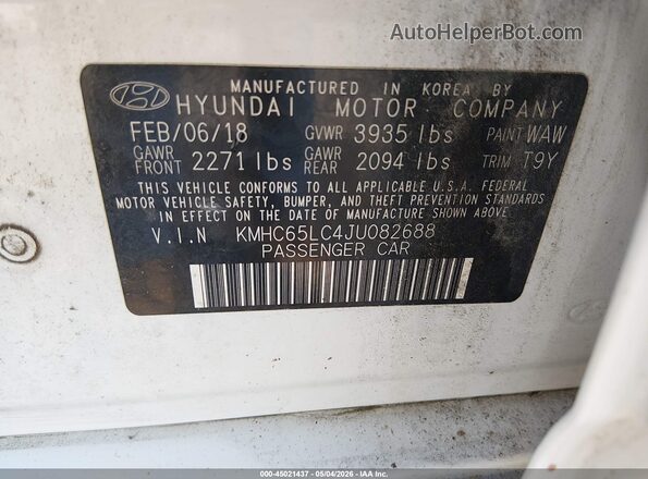 KMHC65LC4JU082688 2018 HYUNDAI IONIQ HYBRID Белый Вид подкапотного пространства