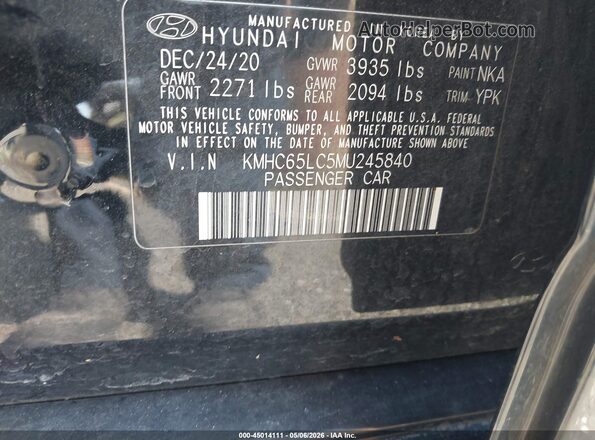 KMHC65LC5MU245840 2021 HYUNDAI IONIQ HYBRID Black ძრავის განყოფილების ხედი