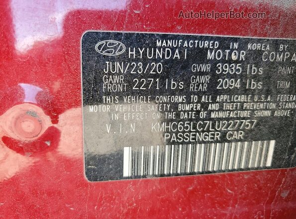 KMHC65LC7LU227757 2020 HYUNDAI IONIQ Red Widok komory silnika