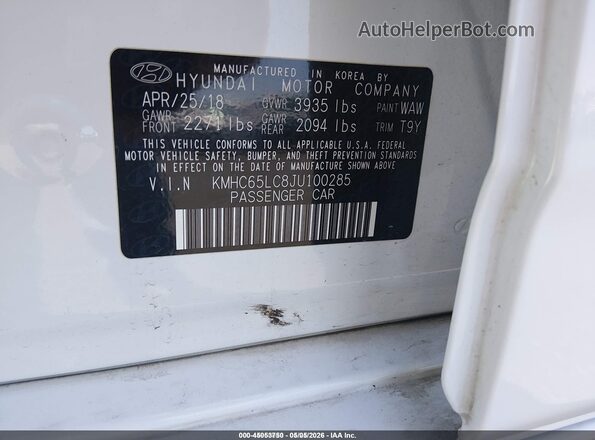KMHC65LC8JU100285 2018 HYUNDAI IONIQ HYBRID Белый Вид подкапотного пространства