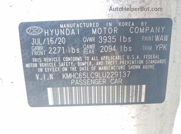 KMHC65LC9LU229137 2020 HYUNDAI IONIQ White Widok komory silnika