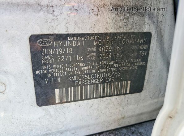 KMHC75LC1KU105553 2019 HYUNDAI IONIQ White Вид підкапотного простору