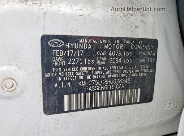 KMHC75LC8HU028348 2017 HYUNDAI IONIQ Белый Вид подкапотного пространства