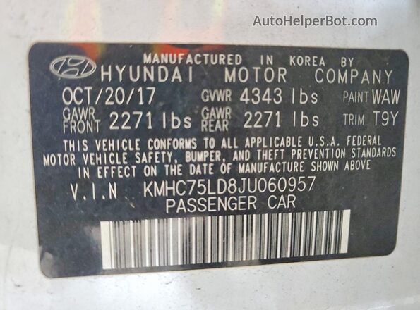 KMHC75LD8JU060957 2018 HYUNDAI IONIQ White Շարժիչի բաժամունքի տեսք