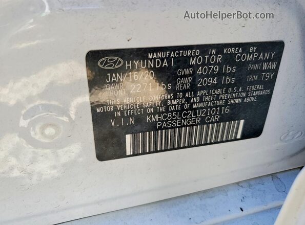KMHC85LC2LU210116 2020 HYUNDAI IONIQ White Widok komory silnika