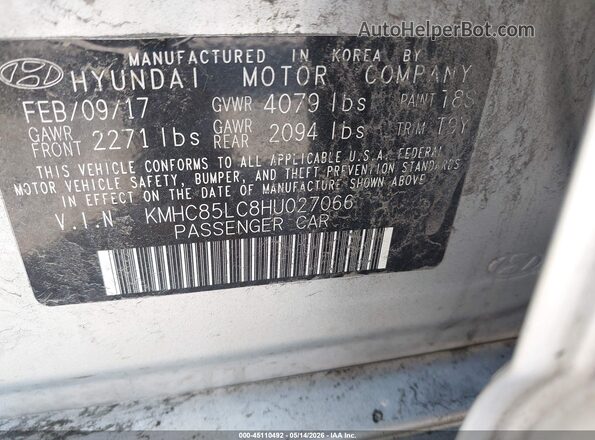 KMHC85LC8HU027066 2017 HYUNDAI IONIQ HYBRID Серебряный Вид подкапотного пространства