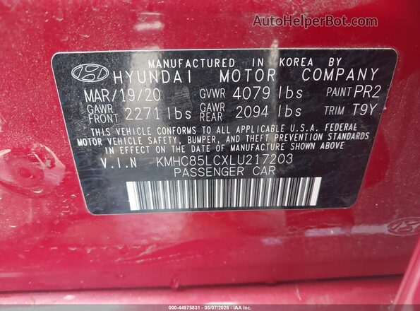 KMHC85LCXLU217203 2020 HYUNDAI IONIQ HYBRID Красный Вид подкапотного пространства