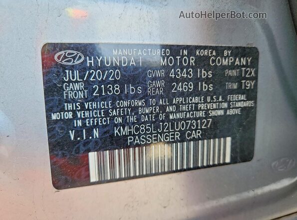 KMHC85LJ2LU073127 2020 HYUNDAI IONIQ Серебряный Вид наклейки с VIN-кодом