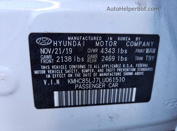 KMHC85LJ7LU061510 2020 HYUNDAI IONIQ White Вид підкапотного простору