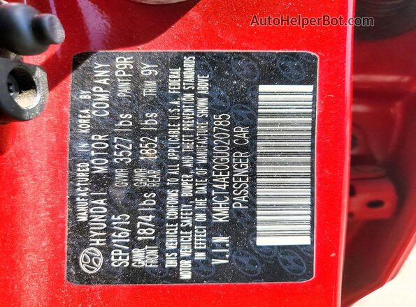 KMHCT4AE0GU020785 2016 HYUNDAI ACCENT Красный Вид подкапотного пространства