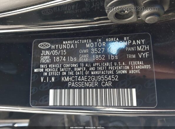 KMHCT4AE2GU955452 2016 HYUNDAI ACCENT Black Widok komory silnika