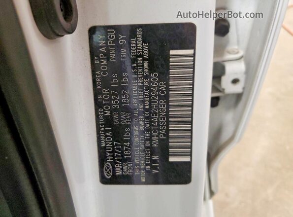 KMHCT4AE2HU294605 2017 HYUNDAI ACCENT Белый Вид наклейки с VIN-кодом