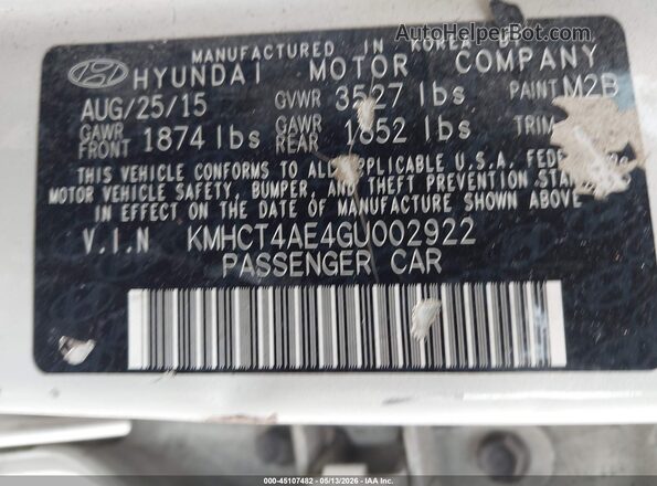 KMHCT4AE4GU002922 2016 HYUNDAI ACCENT Cream Widok komory silnika