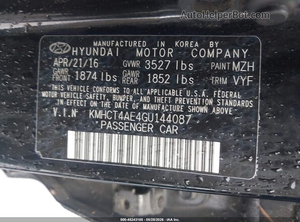 KMHCT4AE4GU144087 2016 HYUNDAI ACCENT Черный Вид подкапотного пространства