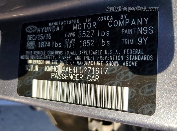 KMHCT4AE4HU271617 2017 HYUNDAI ACCENT Gray Widok komory silnika
