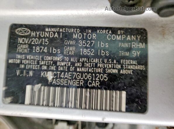 KMHCT4AE7GU061205 2016 HYUNDAI ACCENT Silver Engine compartment view