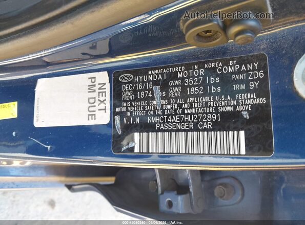 KMHCT4AE7HU272891 2017 HYUNDAI ACCENT Синий Вид подкапотного пространства
