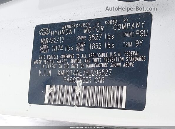 KMHCT4AE7HU296527 2017 HYUNDAI ACCENT White Vista del compartimento del motor