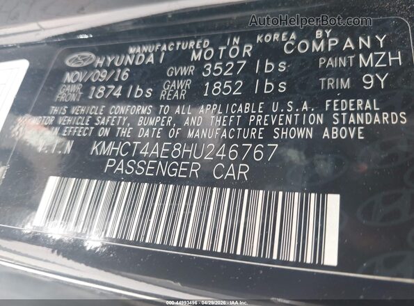 KMHCT4AE8HU246767 2017 HYUNDAI ACCENT Черный Вид подкапотного пространства