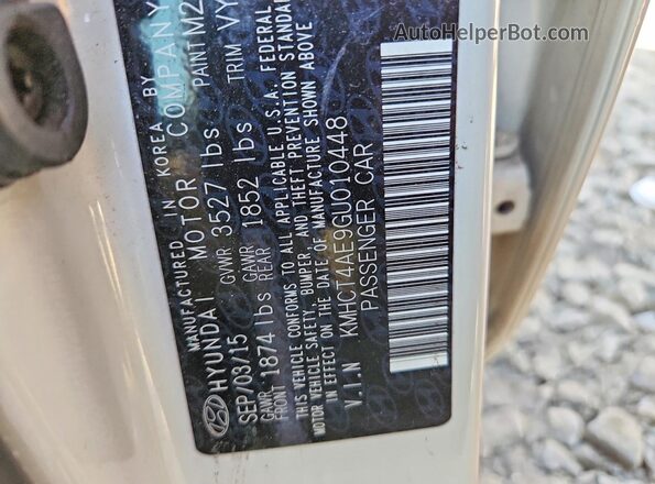 KMHCT4AE9GU010448 2016 HYUNDAI ACCENT Cream ძრავის განყოფილების ხედი