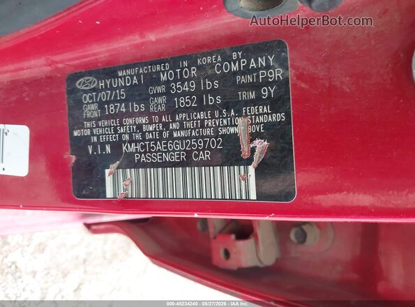 KMHCT5AE6GU259702 2016 HYUNDAI ACCENT Красный Вид подкапотного пространства