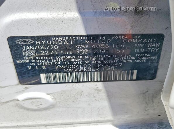 KMHD04LB2LU056357 2020 HYUNDAI ELANTRA White Widok komory silnika
