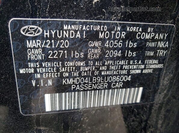 KMHD04LB9LU086004 2020 HYUNDAI ELANTRA Черный Вид подкапотного пространства