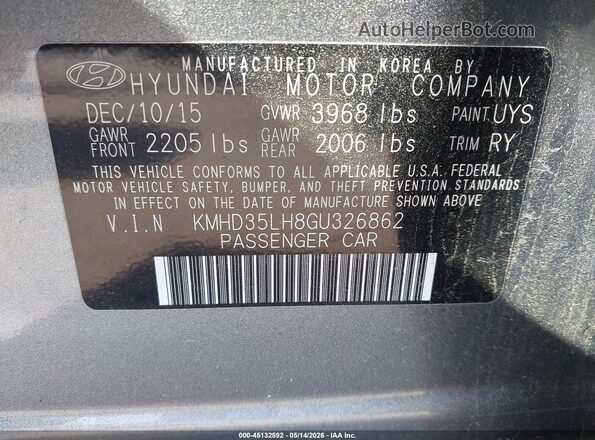 KMHD35LH8GU326862 2016 HYUNDAI ELANTRA GT Gray Widok komory silnika