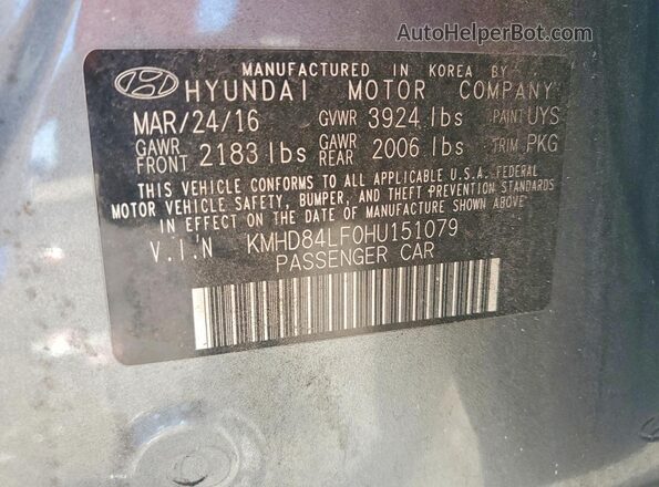 KMHD84LF0HU151079 2017 HYUNDAI ELANTRA Gray Vista del compartimento del motor
