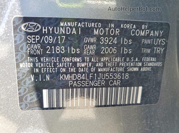 KMHD84LF1JU553618 2018 HYUNDAI ELANTRA Серый Вид подкапотного пространства