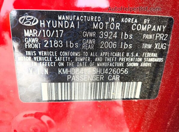 KMHD84LF5HU426056 2017 HYUNDAI ELANTRA Красный Вид подкапотного пространства