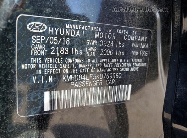 KMHD84LF5KU769960 2019 HYUNDAI ELANTRA Black Շարժիչի բաժամունքի տեսք