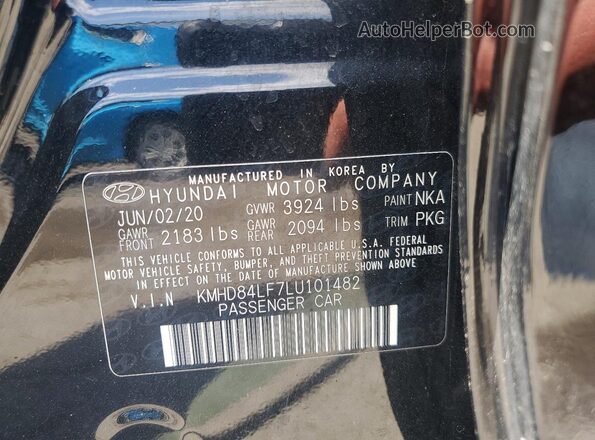 KMHD84LF7LU101482 2020 HYUNDAI ELANTRA Black VIN կոդի պիտակի տեսք