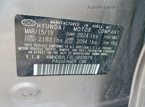 KMHD84LF8LU893979 2020 HYUNDAI ELANTRA Silver Widok komory silnika