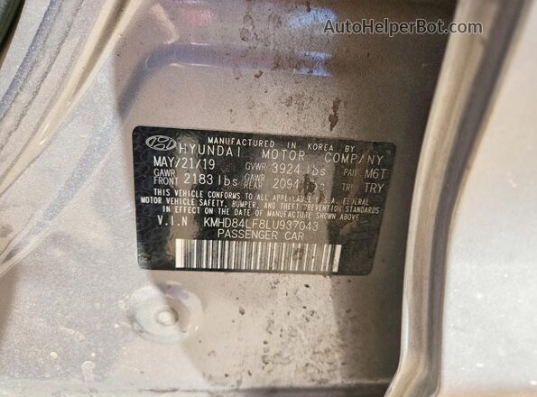 KMHD84LF8LU937043 2020 HYUNDAI ELANTRA Серый Вид подкапотного пространства