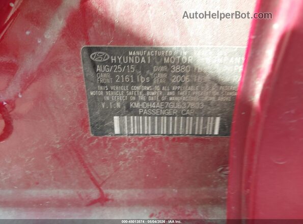 KMHDH4AE7GU637803 2016 HYUNDAI ELANTRA Red Вид підкапотного простору