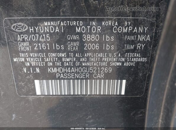 KMHDH4AH0GU521269 2016 HYUNDAI ELANTRA Black Engine compartment view