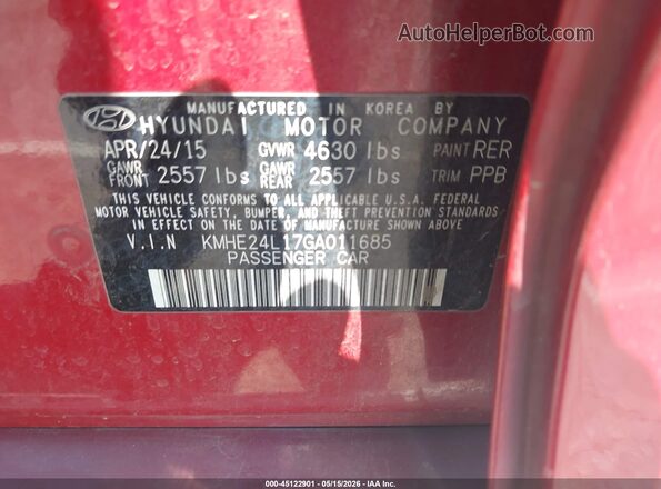 KMHE24L17GA011685 2016 HYUNDAI SONATA HYBRID Красный Вид подкапотного пространства