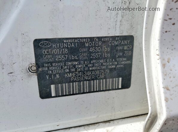KMHE34L34KA087579 2019 HYUNDAI SONATA Белый Вид наклейки с VIN-кодом