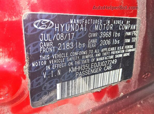KMHH35LE0JU027249 2018 HYUNDAI ELANTRA Red Вид підкапотного простору