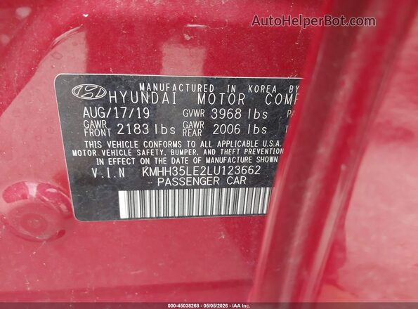 KMHH35LE2LU123662 2020 HYUNDAI ELANTRA GT Red Շարժիչի բաժամունքի տեսք