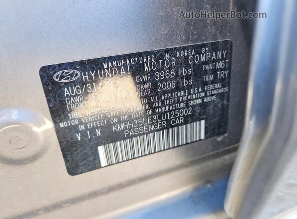 KMHH35LE3LU125002 2020 HYUNDAI ELANTRA Серый Вид подкапотного пространства
